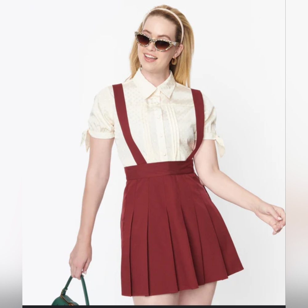 NWT Unique Vintage pleated burgundy overall  skirt